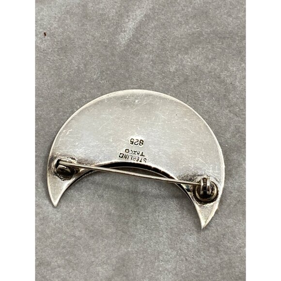 Taxco Sterling 925 Silver Crescent Moon Brooch with Cutouts - Picture 4 of 6